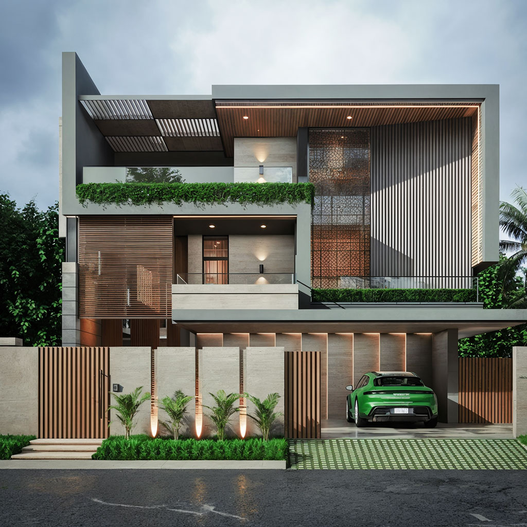 Modern luxury kitchen with pendant lighting, marble island, and warm neutral tones